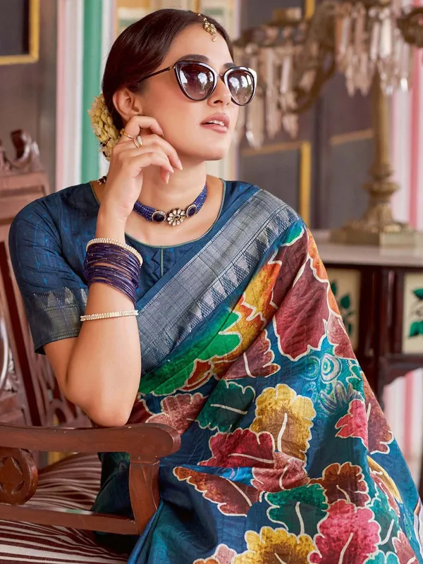 Blue_Rajgharana_Kalamkari_Woven_Design_Saree_For_Women_|_With_Unstitched_Blouse