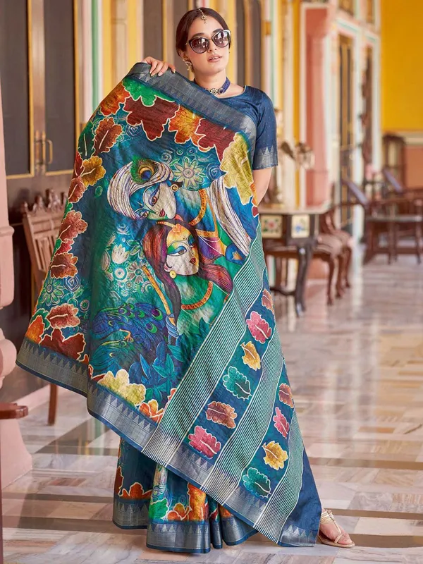 Blue_Rajgharana_Kalamkari_Woven_Design_Saree_For_Women_|_With_Unstitched_Blouse