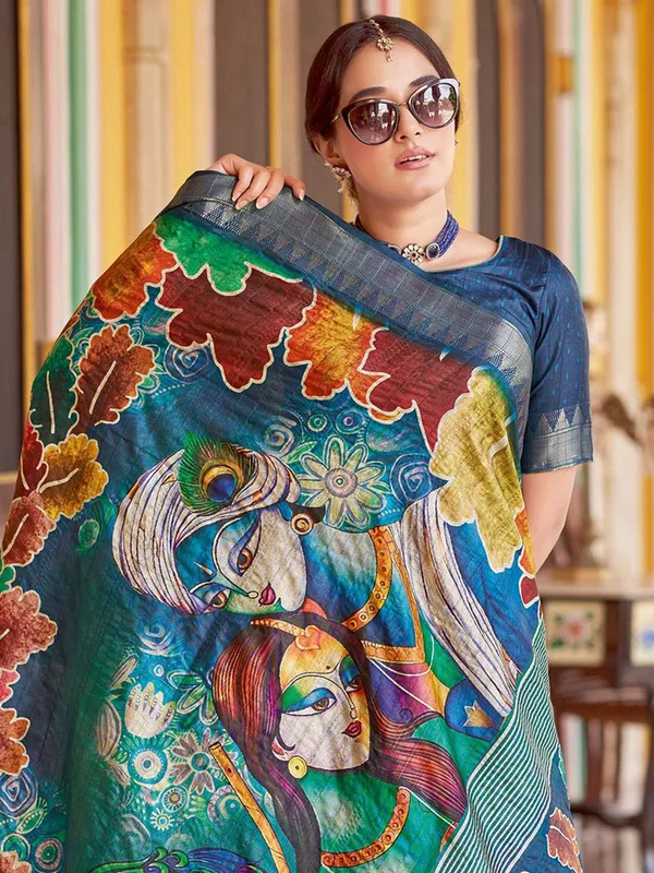 Blue_Rajgharana_Kalamkari_Woven_Design_Saree_For_Women_|_With_Unstitched_Blouse