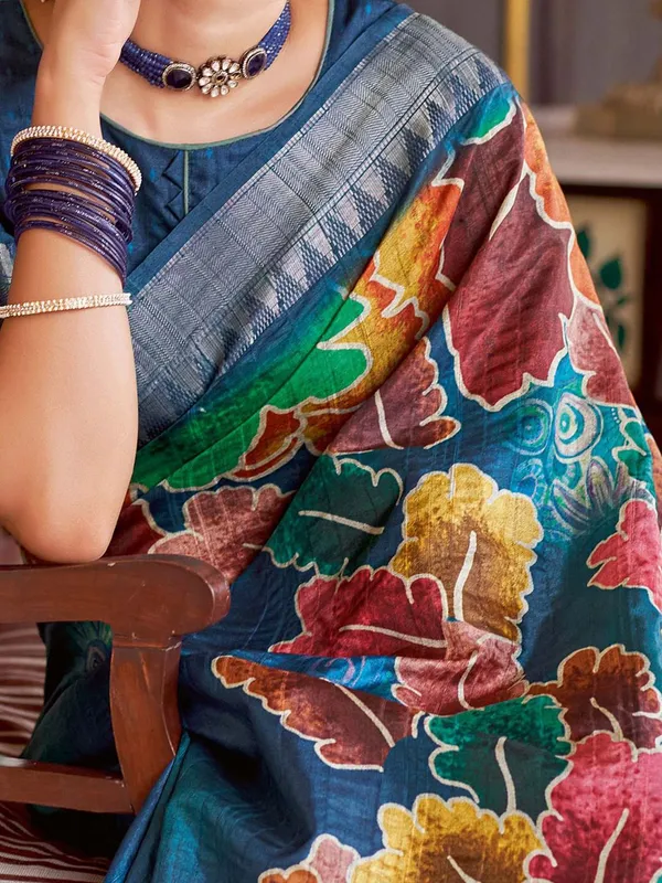 Blue_Rajgharana_Kalamkari_Woven_Design_Saree_For_Women_|_With_Unstitched_Blouse