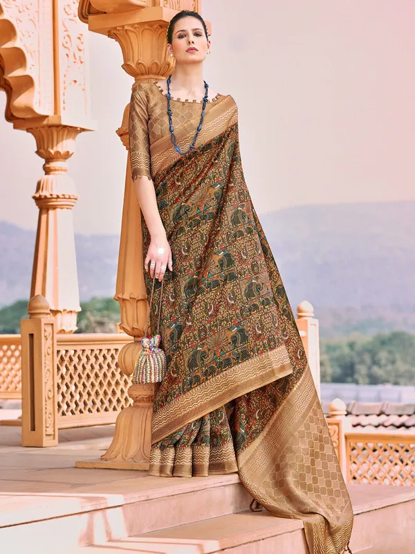 Multicolor_Banarasi_Silk_With_Exquisite_Zari_Detailing_&_Floral_Motifs_Saree_For_Women_|_With_Unstitched_Blouse