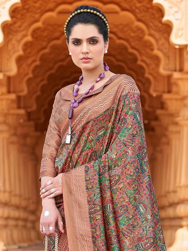 Multicolor_Banarasi_Silk_With_Opulent_Zari_Detailing_&_Traditional_Motifs_Saree_For_Women_|_With_Unstitched_Blouse