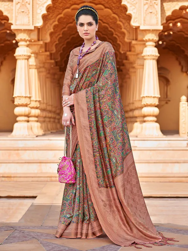 Multicolor_Banarasi_Silk_With_Opulent_Zari_Detailing_&_Traditional_Motifs_Saree_For_Women_|_With_Unstitched_Blouse