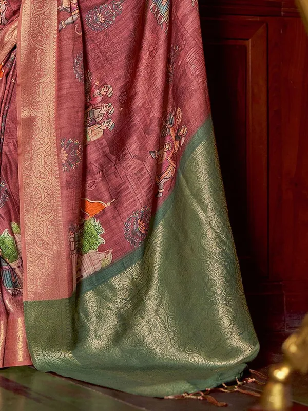 Brown_Kalamkari_Elegance_With_Sungudi_Soul_Saree_For_Women_|_With_Unstitched_Blouse