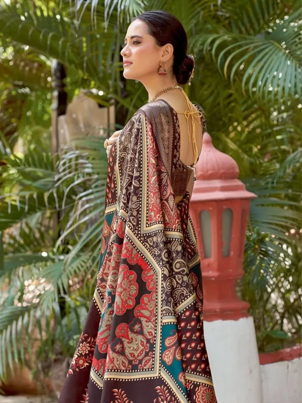 Brown_Ajrakh_Elegance_In_Italian_Saree_For_Women_|_With_Unstitched_Blouse