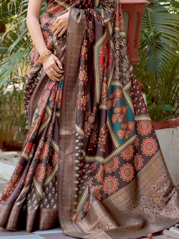 Brown_Ajrakh_Elegance_In_Italian_Saree_For_Women_|_With_Unstitched_Blouse