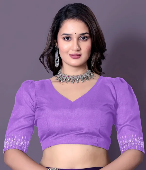 Light_Purple_Silk_Blend_Diamond_Work_Died_Saree_With_Unstitched_Blouse_Piece