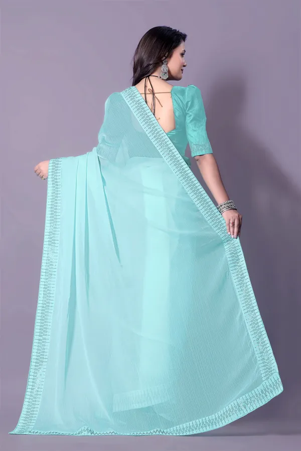 Sky_Silk_Blend_Diamond_Work_Died_Saree_With_Unstitched_Blouse_Piece