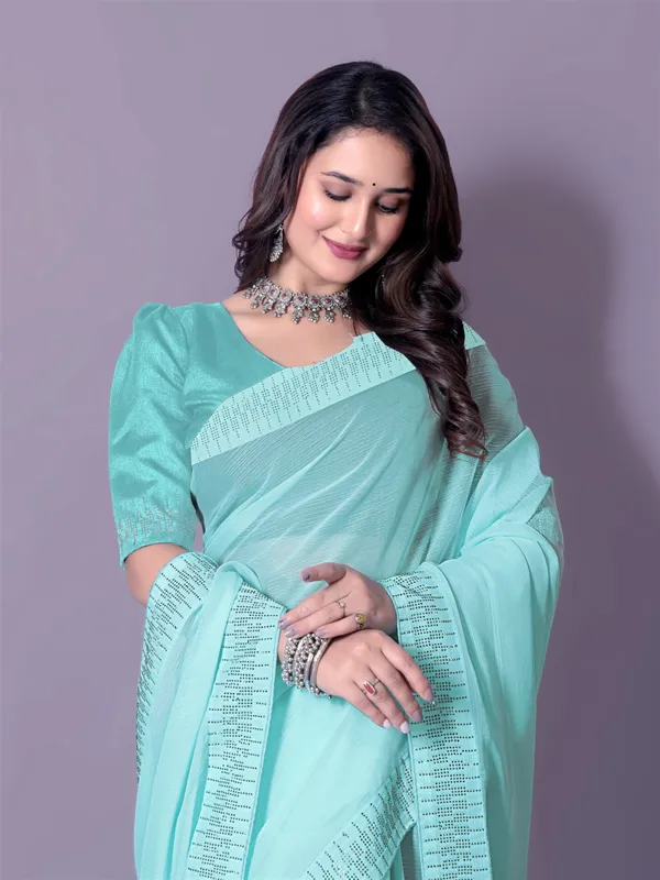 Sky_Silk_Blend_Diamond_Work_Died_Saree_With_Unstitched_Blouse_Piece