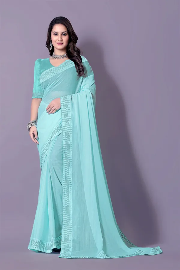 Sky_Silk_Blend_Diamond_Work_Died_Saree_With_Unstitched_Blouse_Piece