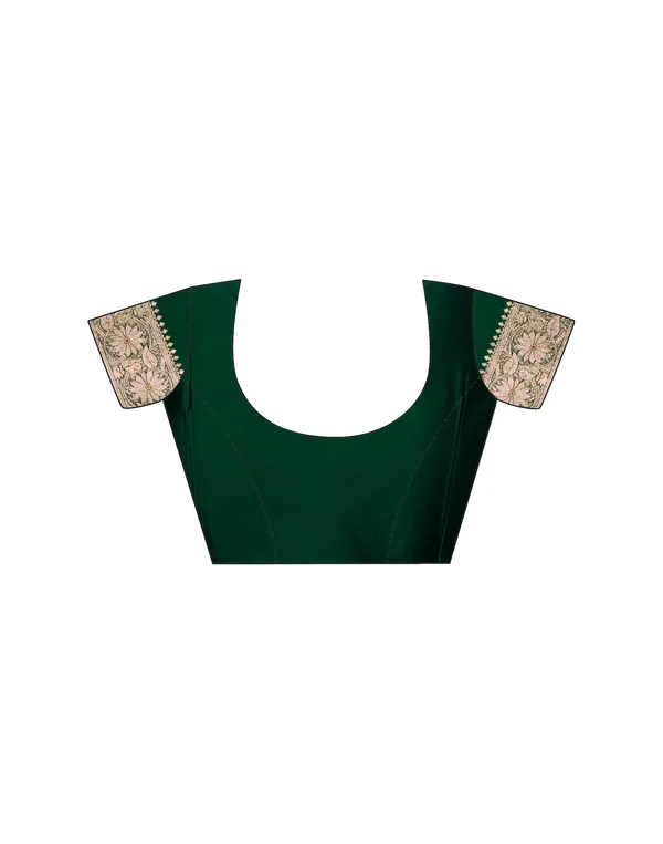 Dark_Green_Silk_Blend_Banarasi_Saree_With_Unstitched_Blouse_Piece