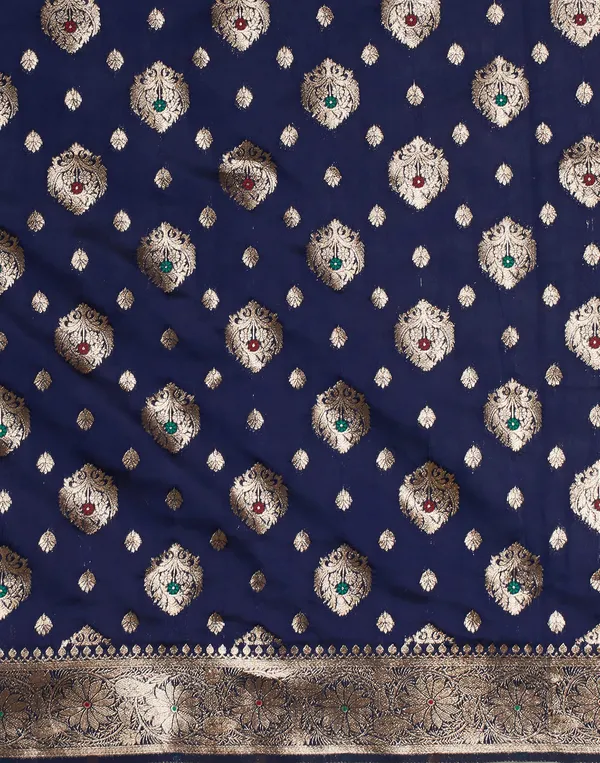 Navy_Blue_Elegant_Silk_Blend_Banarasi_Saree_With_Unstitched_Blouse_Piece