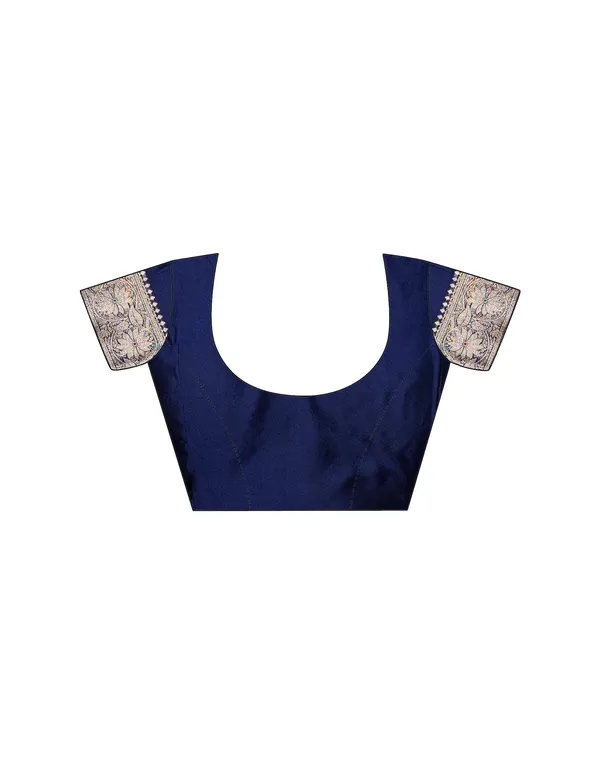 Navy_Blue_Elegant_Silk_Blend_Banarasi_Saree_With_Unstitched_Blouse_Piece