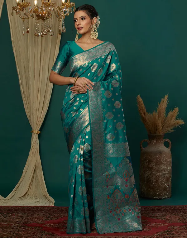 Rama_Elegant_Silk_Blend_Banarasi_Saree_With_Unstitched_Blouse_Piece