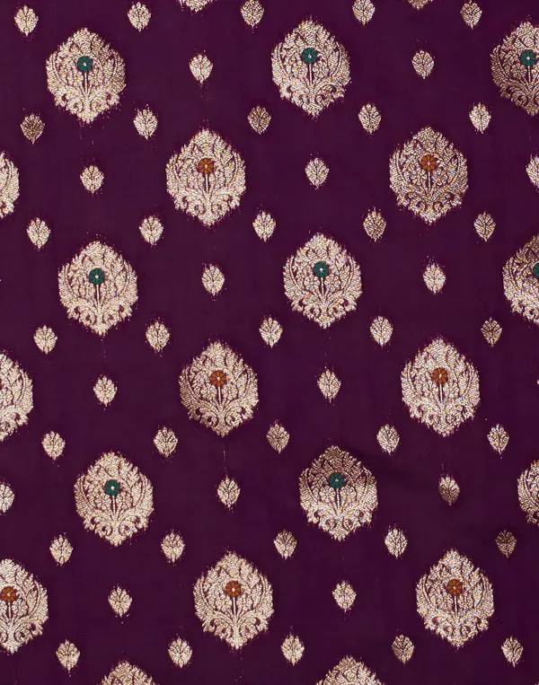 Wine_Elegant_Silk_Blend_Banarasi_Saree_With_Unstitched_Blouse_Piece