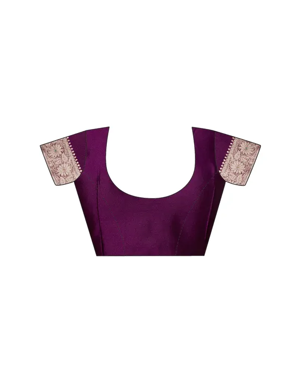 Wine_Elegant_Silk_Blend_Banarasi_Saree_With_Unstitched_Blouse_Piece