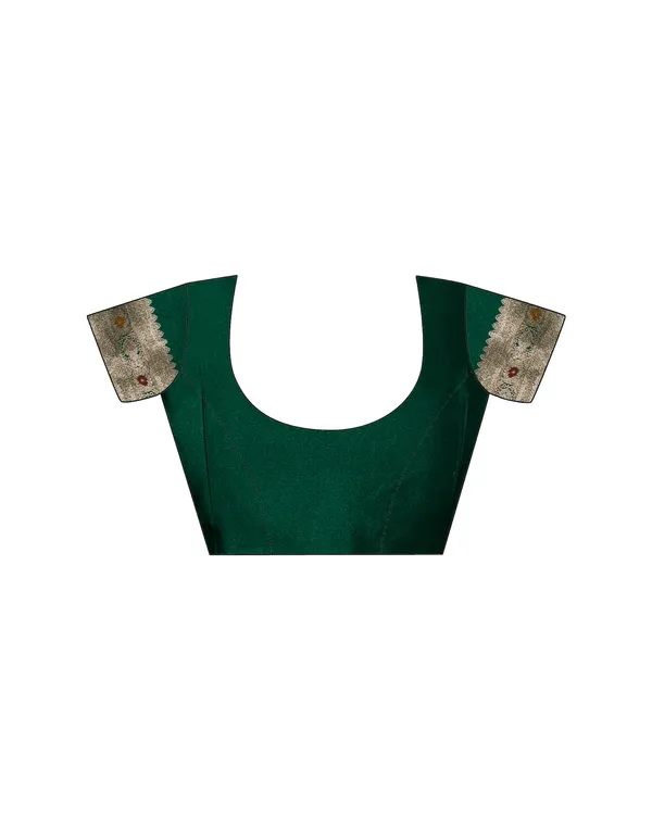 Dark_Green_Elegant_Silk_Blend_Kanjeevaram_Saree_With_Unstitched_Blouse_Piece