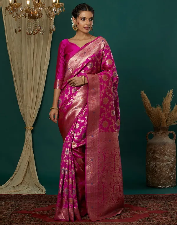 Pink_Elegant_Silk_Blend_Kanjeevaram_Saree_With_Unstitched_Blouse_Piece