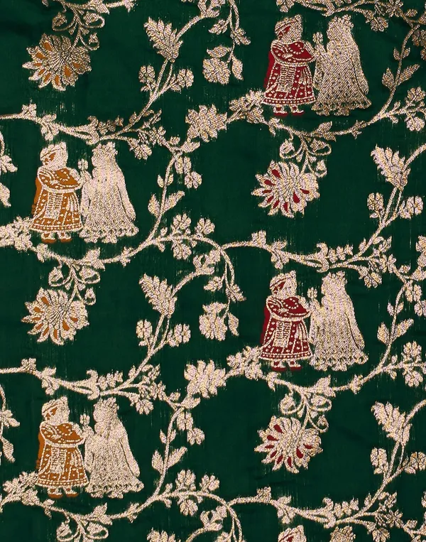 Dark_Green_Elegant_Silk_Blend_Baluchari_Saree_With_Unstitched_Blouse_Piece