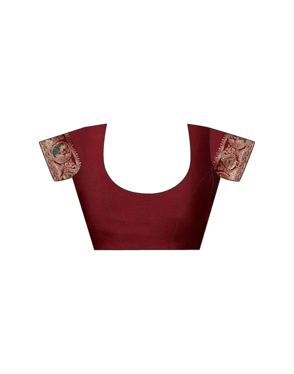 Maroon_Elegant_Silk_Blend_Baluchari_Saree_With_Unstitched_Blouse_Piece