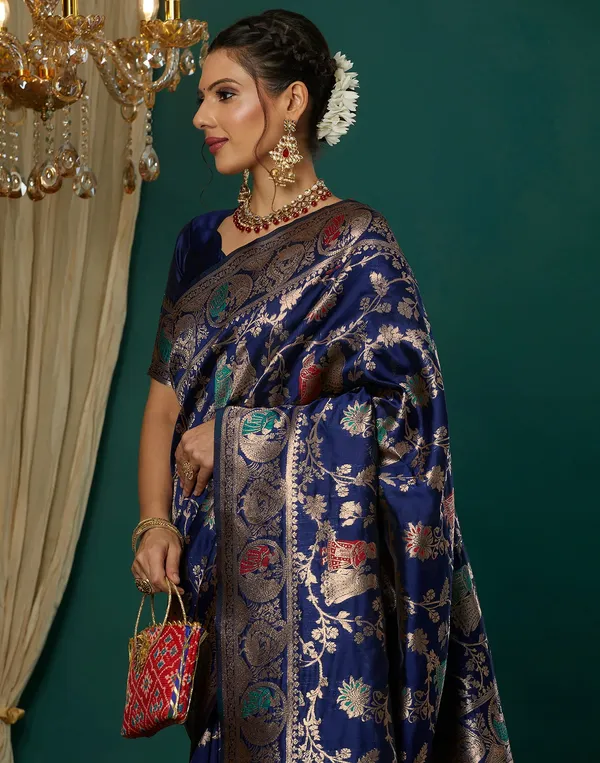 Navy_Blue_Silk_Blend_Baluchari_Saree_With_Unstitched_Blouse_Piece