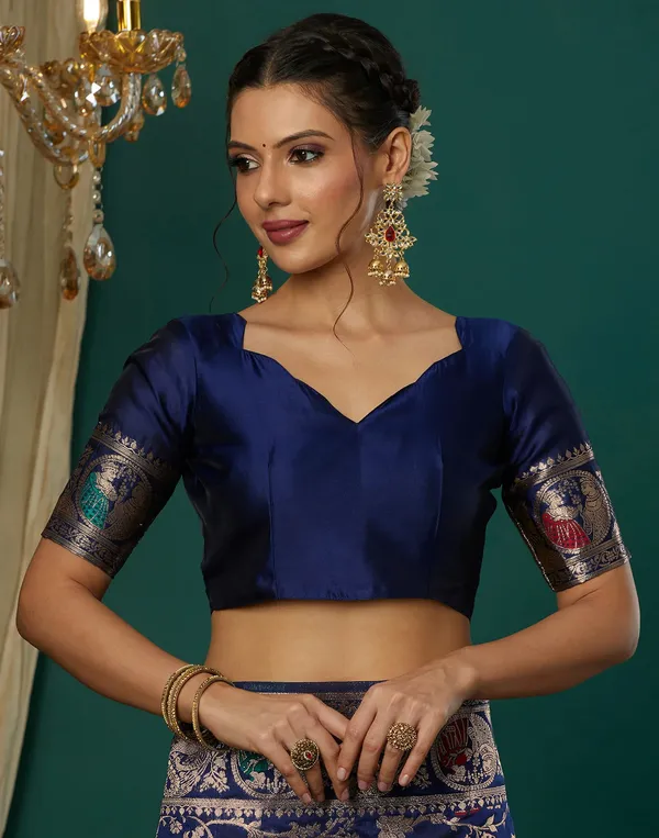 Navy_Blue_Silk_Blend_Baluchari_Saree_With_Unstitched_Blouse_Piece