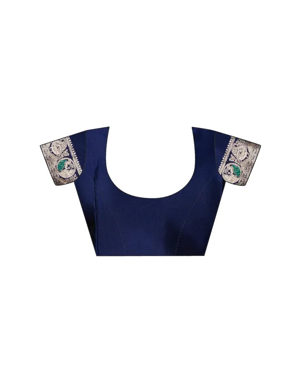 Navy_Blue_Silk_Blend_Baluchari_Saree_With_Unstitched_Blouse_Piece
