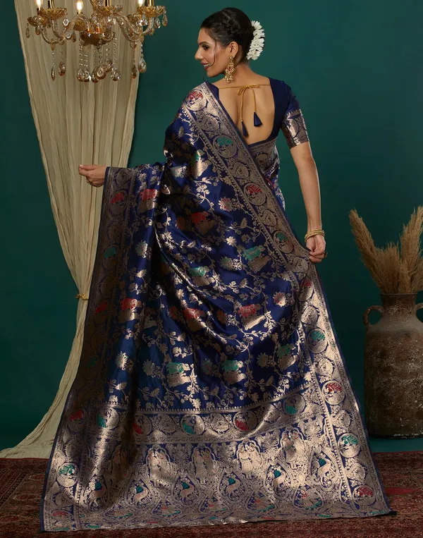 Navy_Blue_Silk_Blend_Baluchari_Saree_With_Unstitched_Blouse_Piece