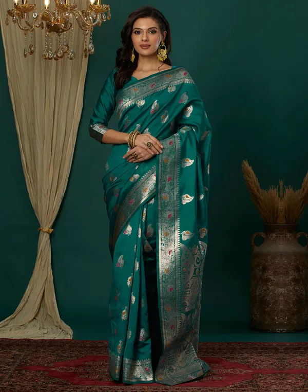 Rama_Elegant_Silk_Blend_Baluchari_Saree_With_Unstitched_Blouse_Piece