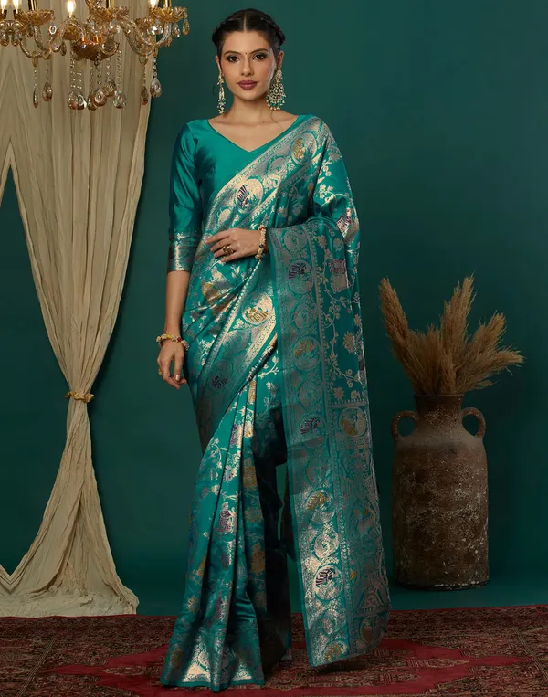 Rama_Elegant_Silk_Blend_Baluchari_Saree_With_Unstitched_Blouse_Piece