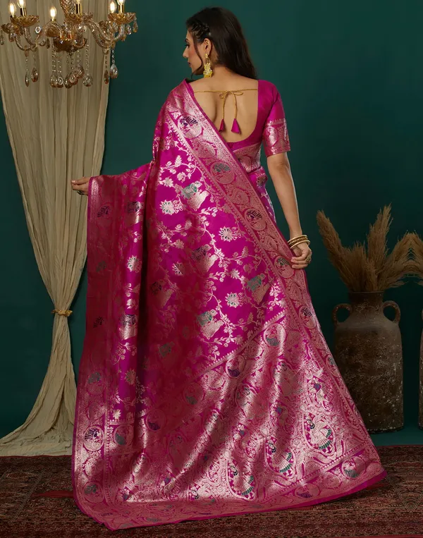 Pink_Elegant_Silk_Blend_Baluchari_Saree_With_Unstitched_Blouse_Piece
