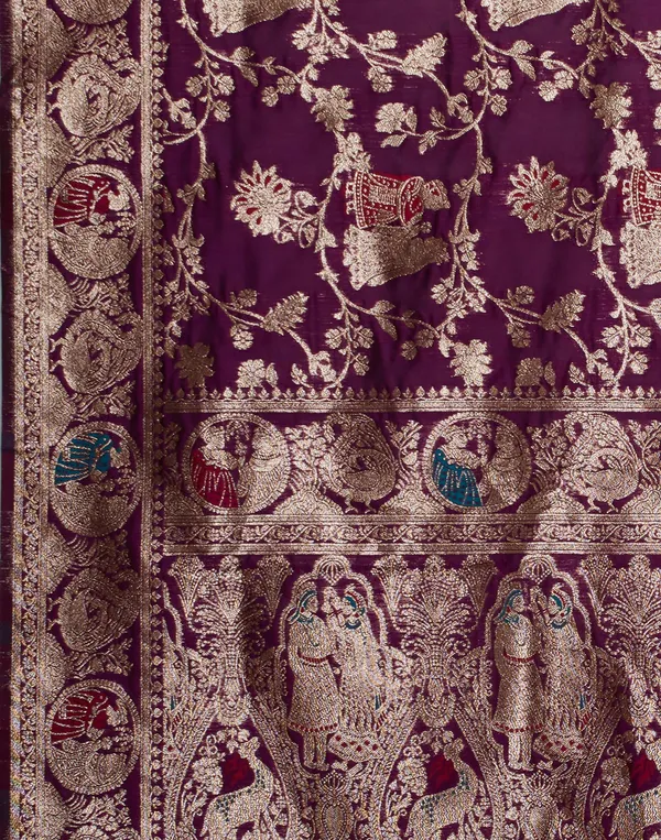 Wine_Silk_Blend_Baluchari_Saree_With_Unstitched_Blouse_Piece