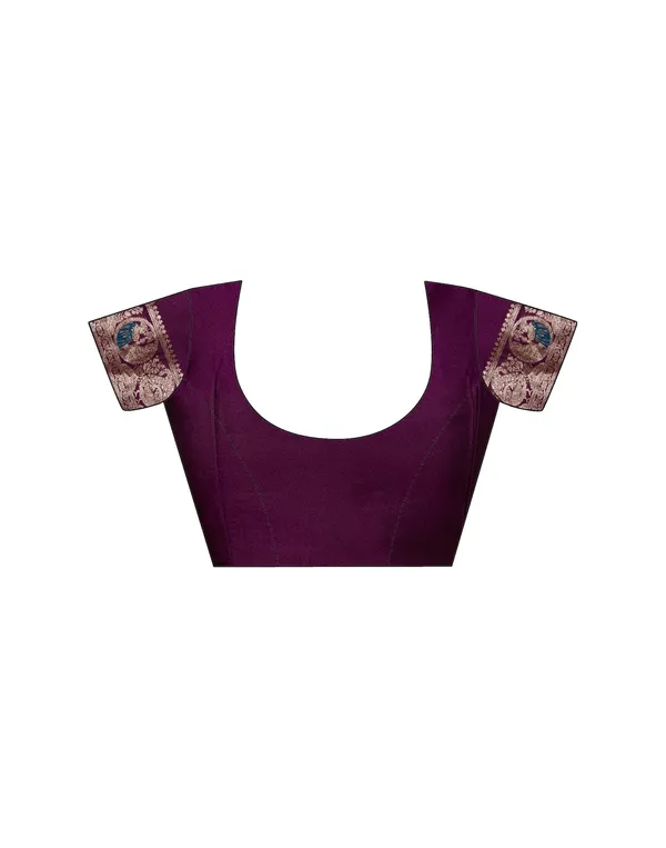 Wine_Silk_Blend_Baluchari_Saree_With_Unstitched_Blouse_Piece