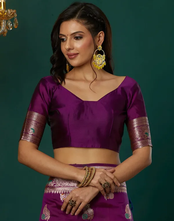 Wine_Silk_Blend_Baluchari_Saree_With_Unstitched_Blouse_Piece