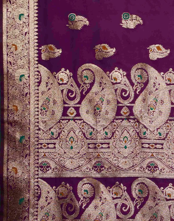 Wine_Silk_Blend_Baluchari_Saree_With_Unstitched_Blouse_Piece