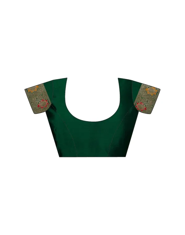 Dark_Green_Elegant_Silk_Blend_Maheshwari_Saree_With_Unstitched_Blouse_Piece