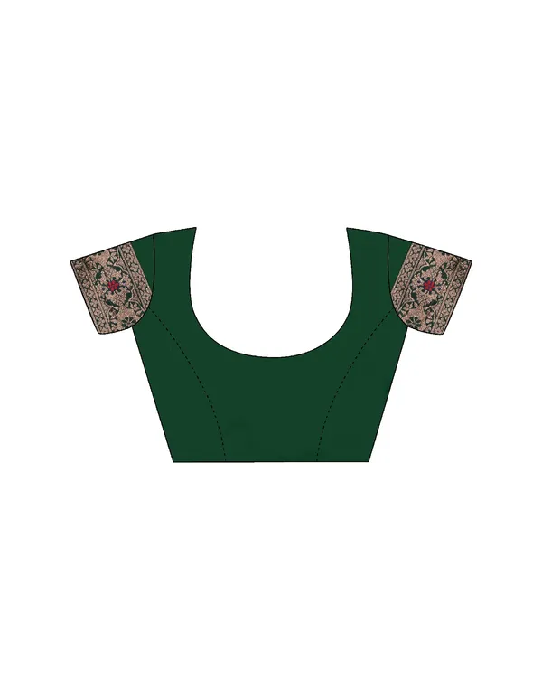 Dark_Green_Silk_Blend_Banarasi_Saree_With_Unstitched_Blouse_Piece