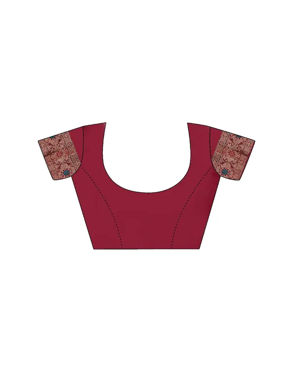 Maroon_Elegant_Silk_Blend_Banarasi_Saree_With_Unstitched_Blouse_Piece