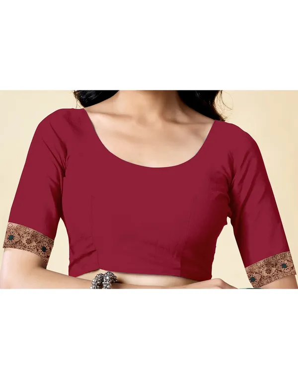 Maroon_Elegant_Silk_Blend_Banarasi_Saree_With_Unstitched_Blouse_Piece