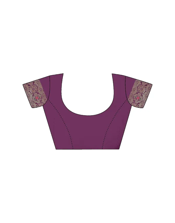 Wine_Elegant_Silk_Blend_Banarasi_Saree_With_Unstitched_Blouse_Piece