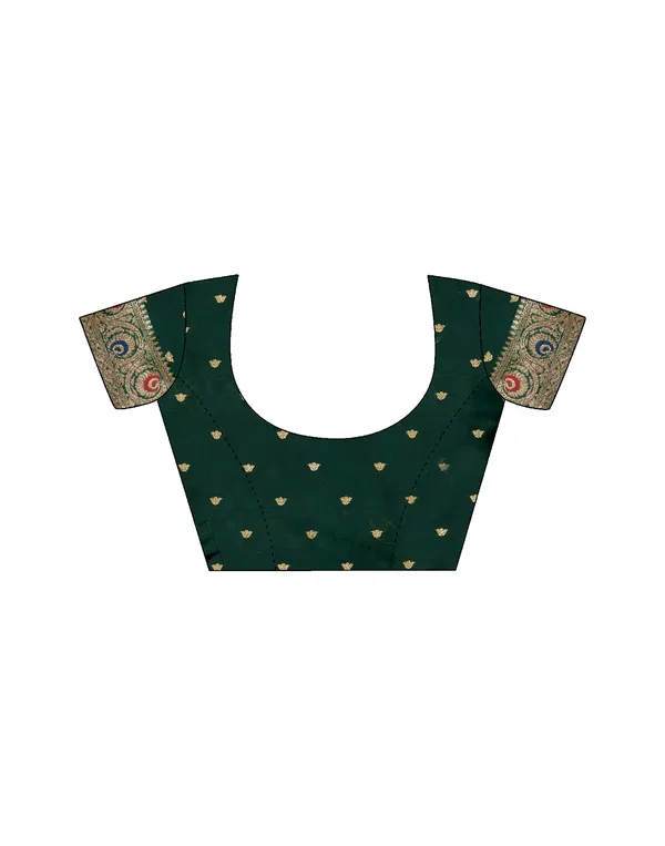 Dark_Green_Silk_Blend_Kanjeevaram_Saree_With_Unstitched_Blouse_Piece