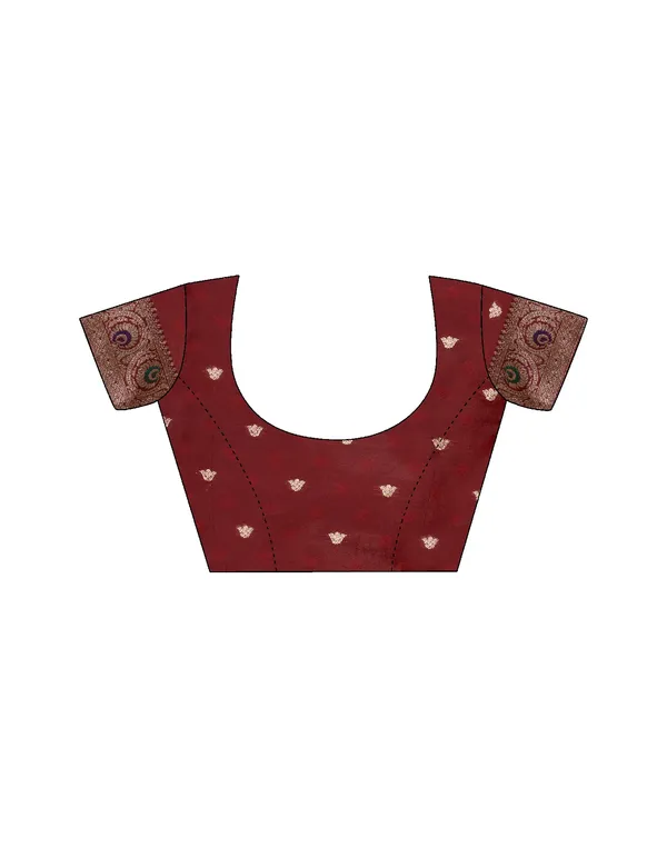Maroon_Elegant_Silk_Blend_Kanjeevaram_Saree_With_Unstitched_Blouse_Piece