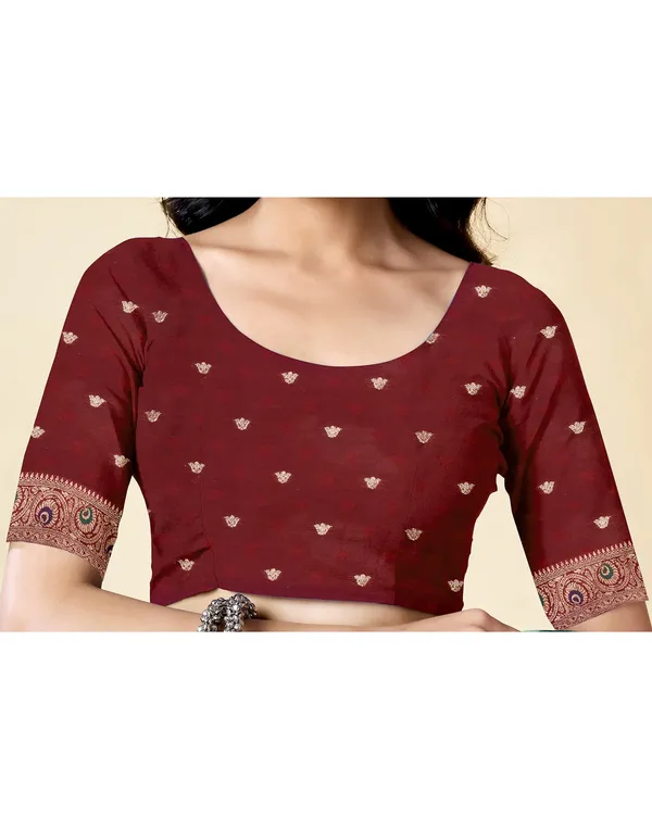 Maroon_Elegant_Silk_Blend_Kanjeevaram_Saree_With_Unstitched_Blouse_Piece