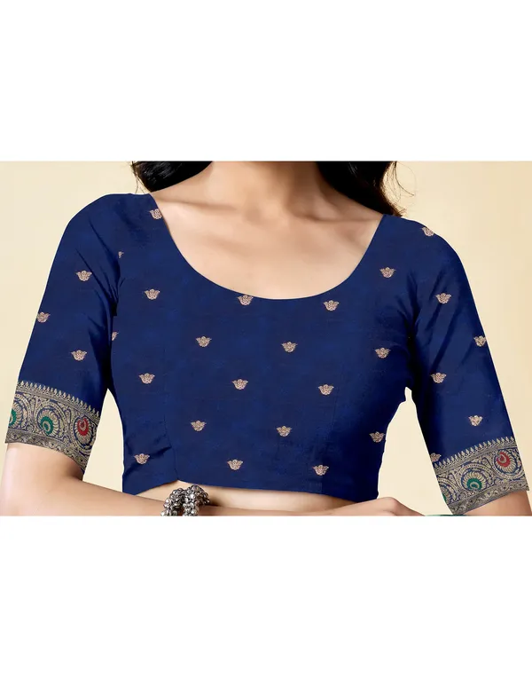 Navy_Blue_Silk_Blend_Kanjeevaram_Saree_With_Unstitched_Blouse_Piece