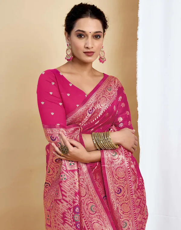 Pink_Silk_Blend_Kanjeevaram_Saree_With_Unstitched_Blouse_Piece