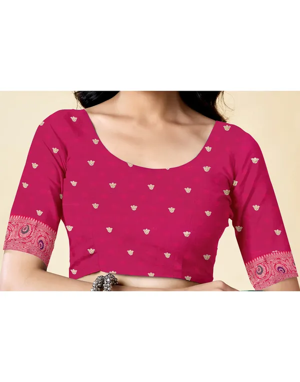Pink_Silk_Blend_Kanjeevaram_Saree_With_Unstitched_Blouse_Piece