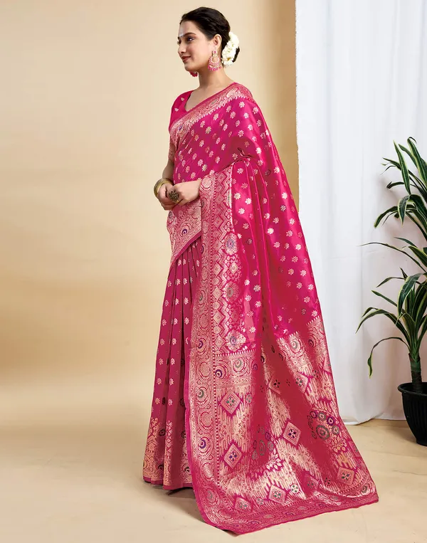 Pink_Silk_Blend_Kanjeevaram_Saree_With_Unstitched_Blouse_Piece