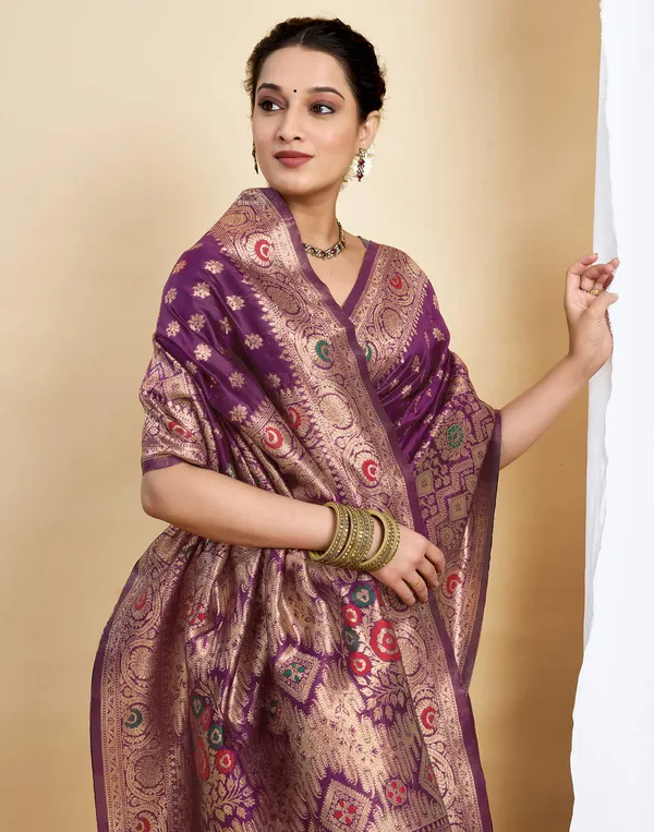 Wine_Silk_Blend_Kanjeevaram_Saree_With_Unstitched_Blouse_Piece
