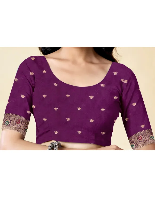 Wine_Silk_Blend_Kanjeevaram_Saree_With_Unstitched_Blouse_Piece