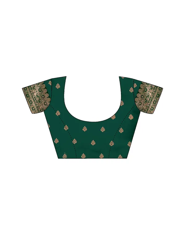 Dark_Green_Elegant_Silk_Blend_Baluchari_Saree_With_Unstitched_Blouse_Piece